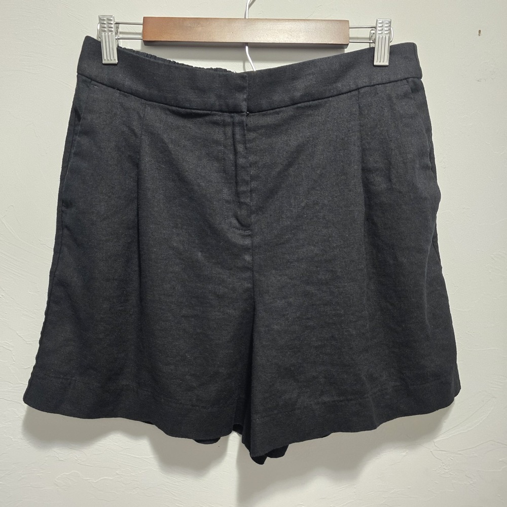 J.Crew Womens Linen Blend Pull On Shorts Size 10 Black Elastic Back Waist Pocket